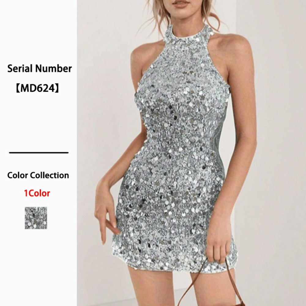 ZARA Womens Sexy Backless Bodycon Sequin Dress Spring Summer Party Gown